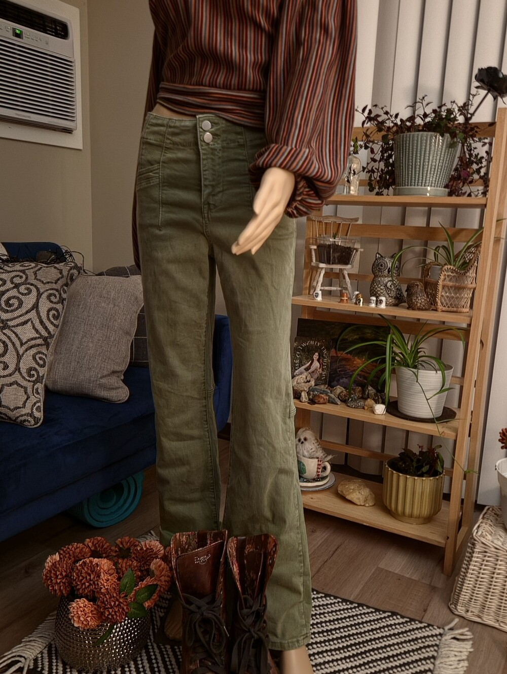 Altar'd State Olive Green High-Waist Flare Pants